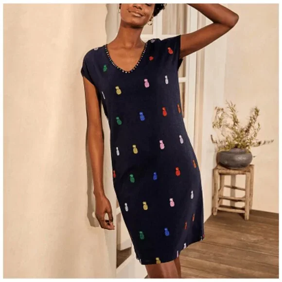 Boden | Dresses | Boden Polly Pineapple Embroidered Cotton Shift Dress In  Navy Womens Size 618l